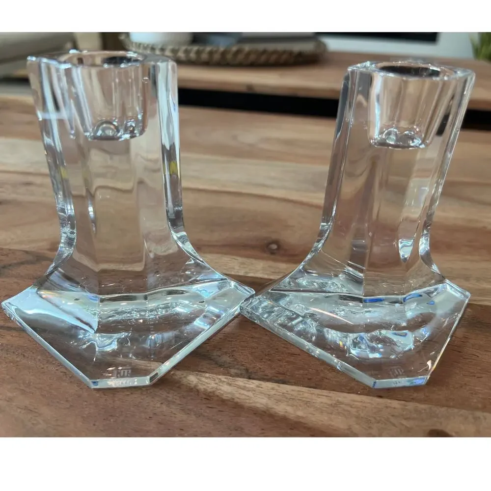 Joseph Riedel crystal candlestick holders set of 2 MCM vintage lead crystal 4